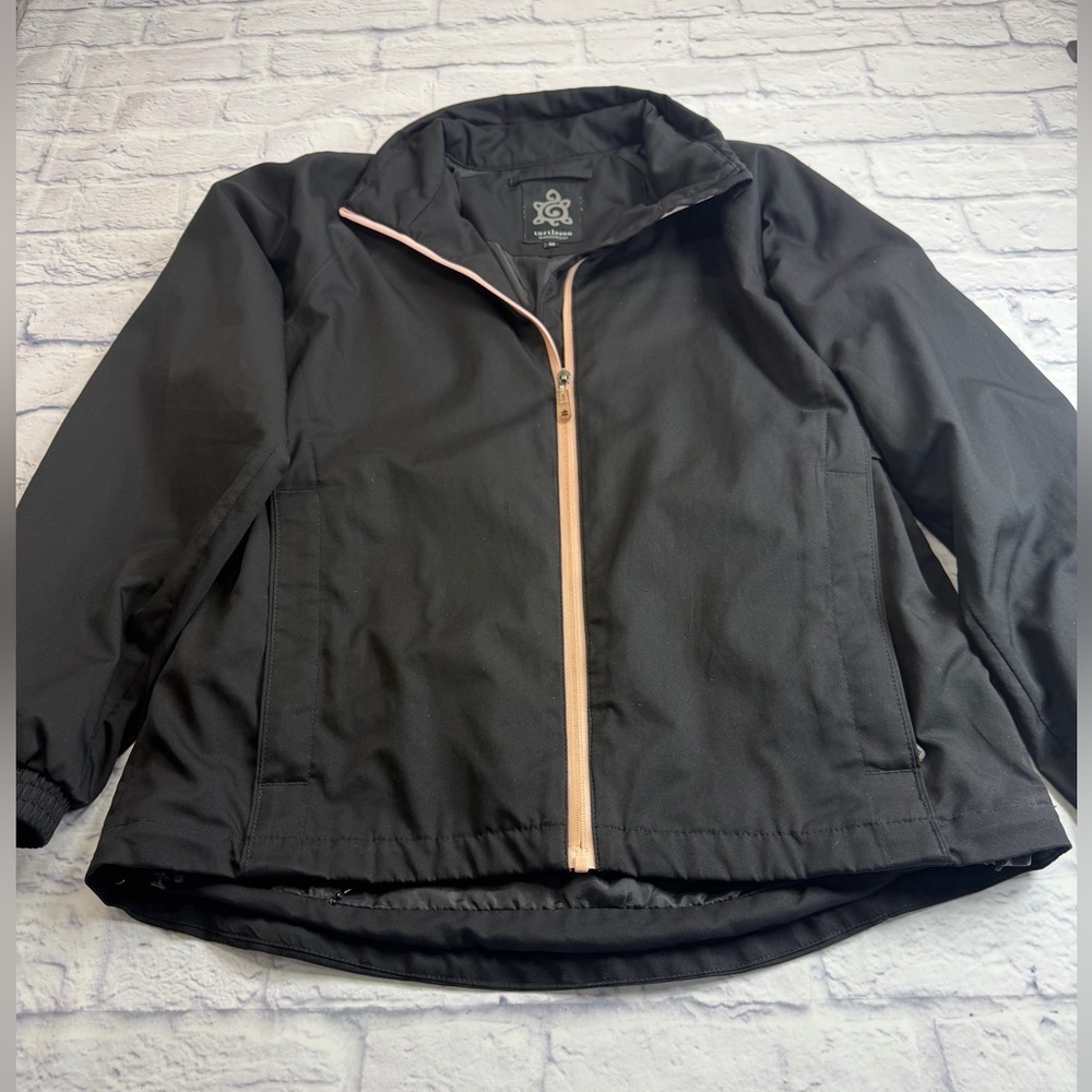 Women's Black Utility Jacket with Pink Accents. Waterproof. Golf. Size M.